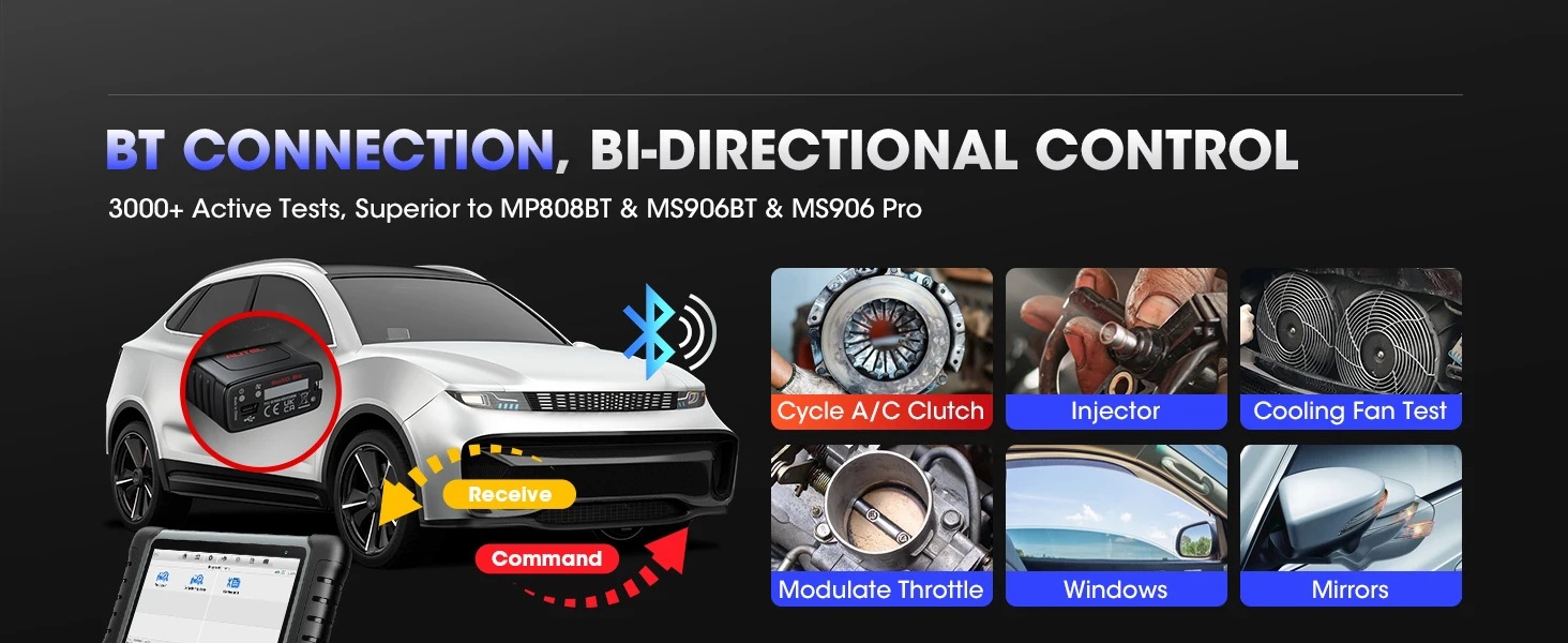 Autel MaxiCOM MK808K-BT双向蓝牙OBD2扫描仪与MK808BT Pro MK808 4
