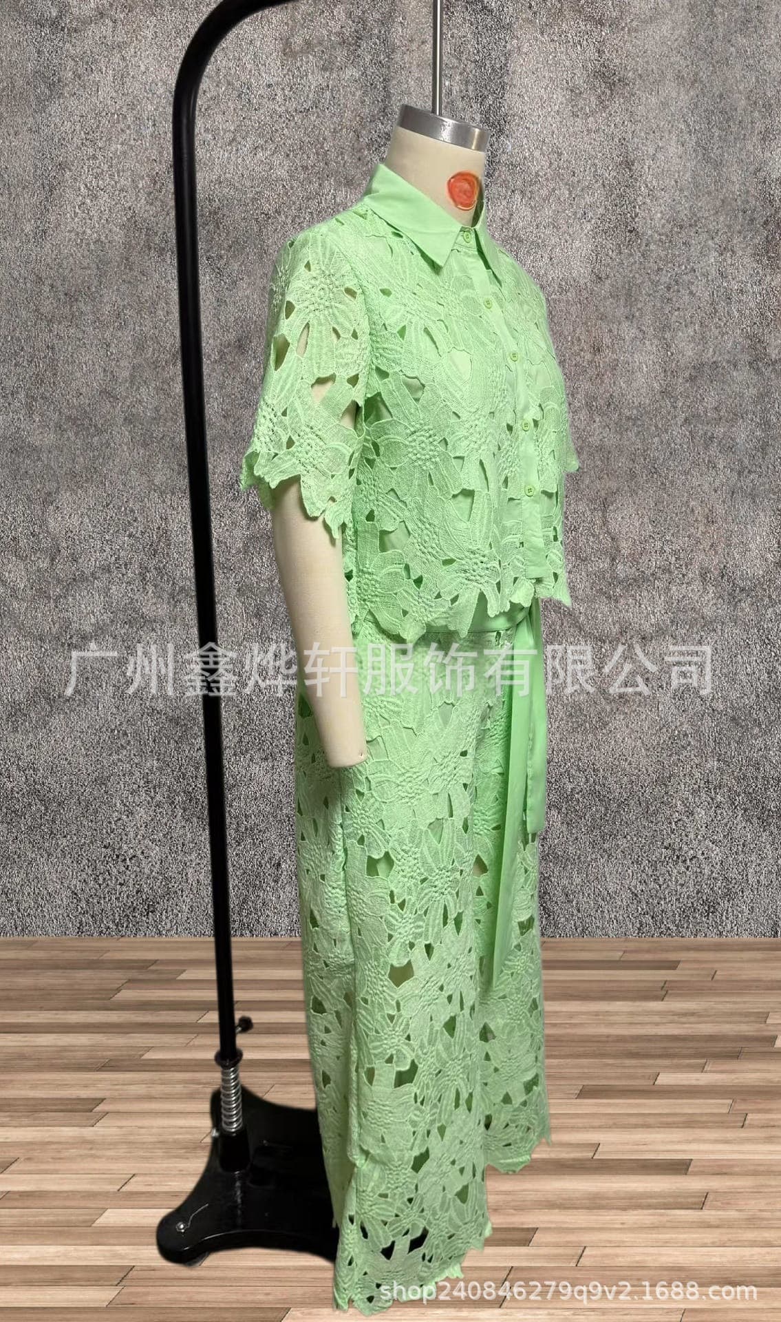 2026夏季新款亚马逊跨境欧美纯色性感镂空开衫上衣阔腿裤两件套女 13