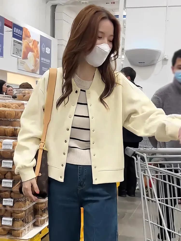 2026春秋新款小个子短款单排扣卫衣开衫棒球服外套休闲女上衣爆款 2