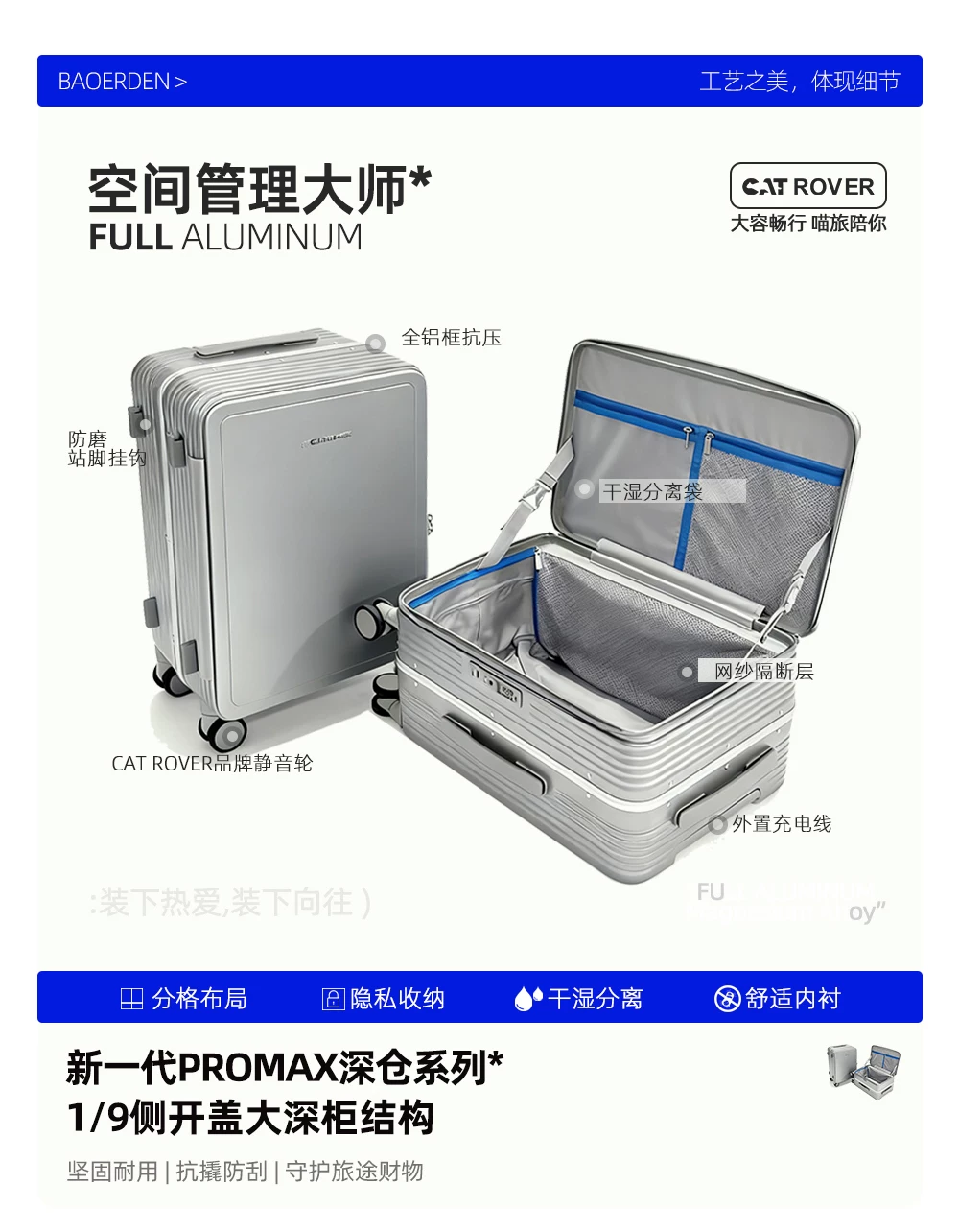 喵旅铝框行李箱侧开盖深仓大容量旅行拉杆箱女20寸出差登机密码箱 7