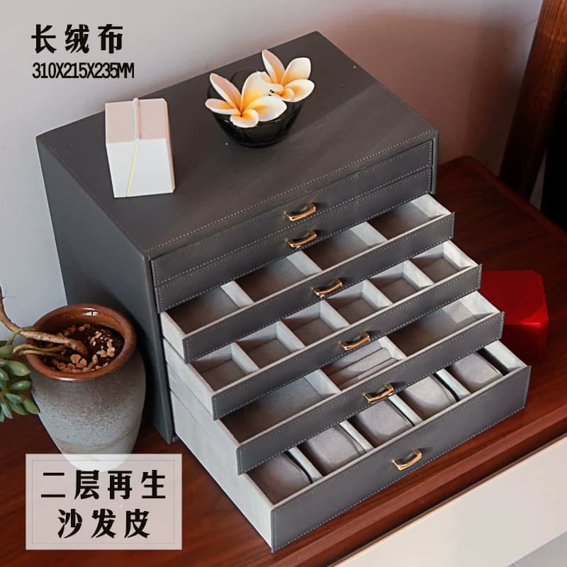 首饰盒多层大容量珠宝首饰品收纳箱韩国欧式木质皮革手表化妆盒 9