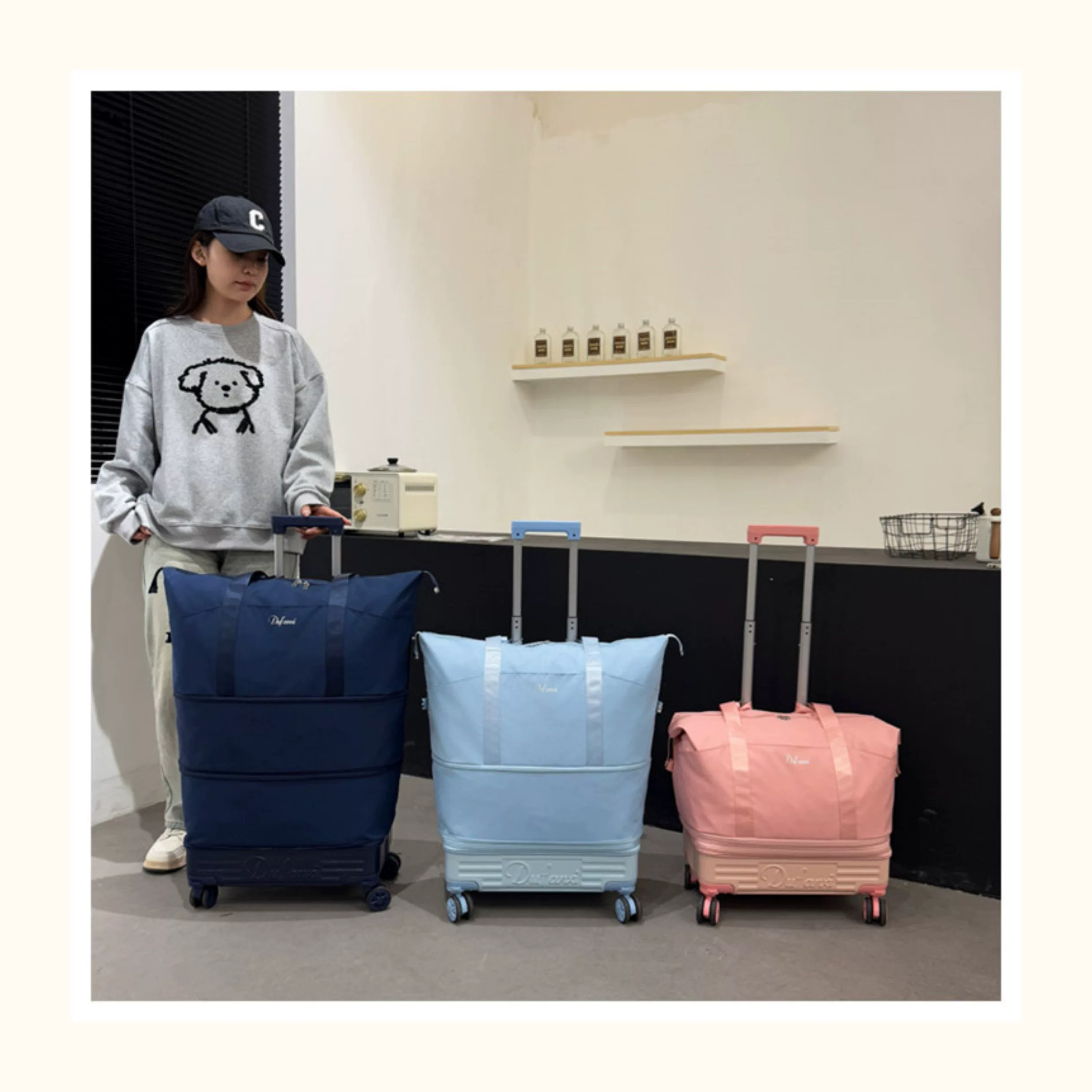 万向轮背拉两用旅行包带拉杆新款行李袋收纳包瑜伽待产出差手提包 43