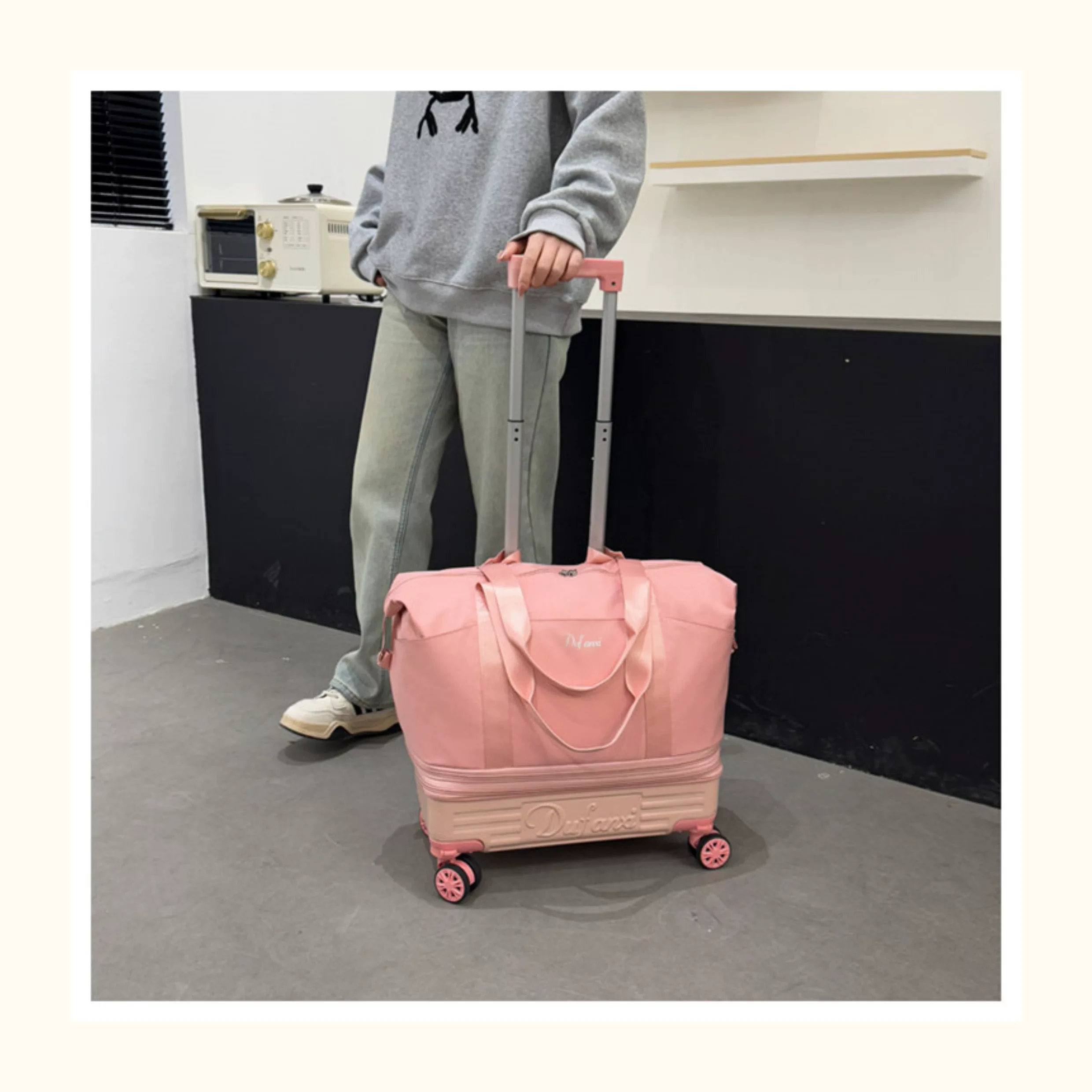 万向轮背拉两用旅行包带拉杆新款行李袋收纳包瑜伽待产出差手提包 34