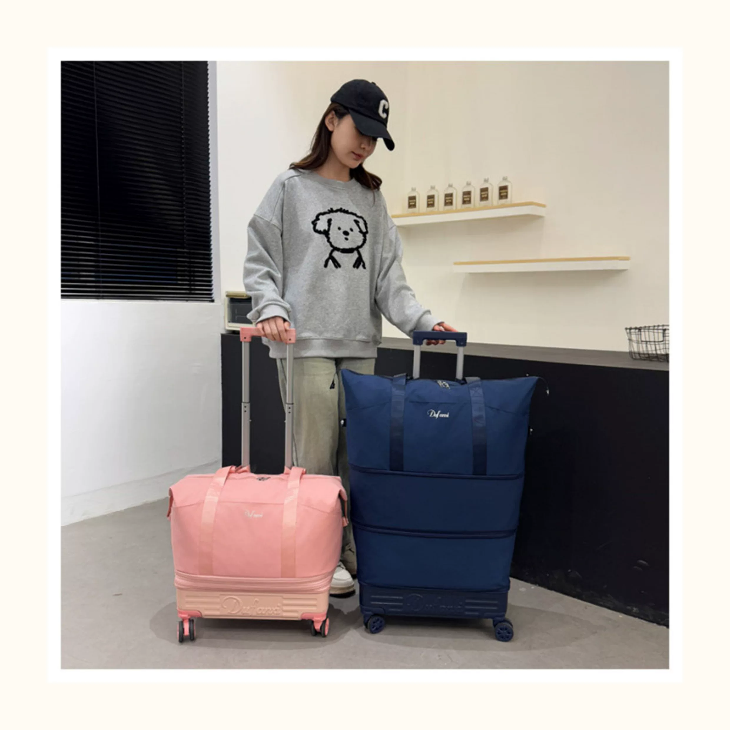 万向轮背拉两用旅行包带拉杆新款行李袋收纳包瑜伽待产出差手提包 46