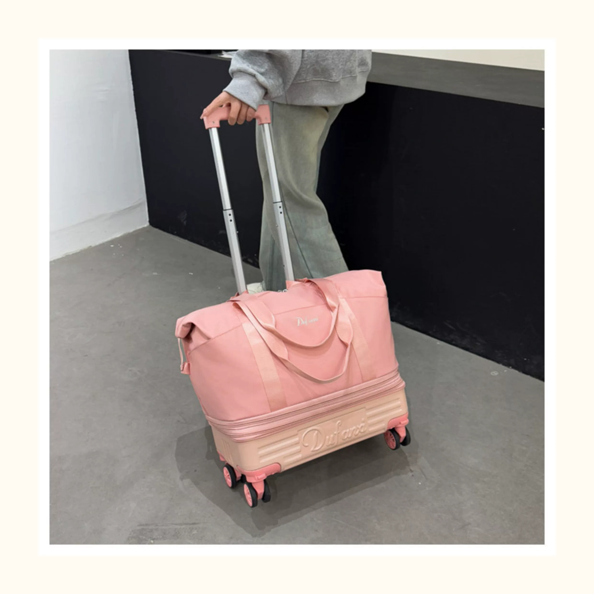 万向轮背拉两用旅行包带拉杆新款行李袋收纳包瑜伽待产出差手提包 35