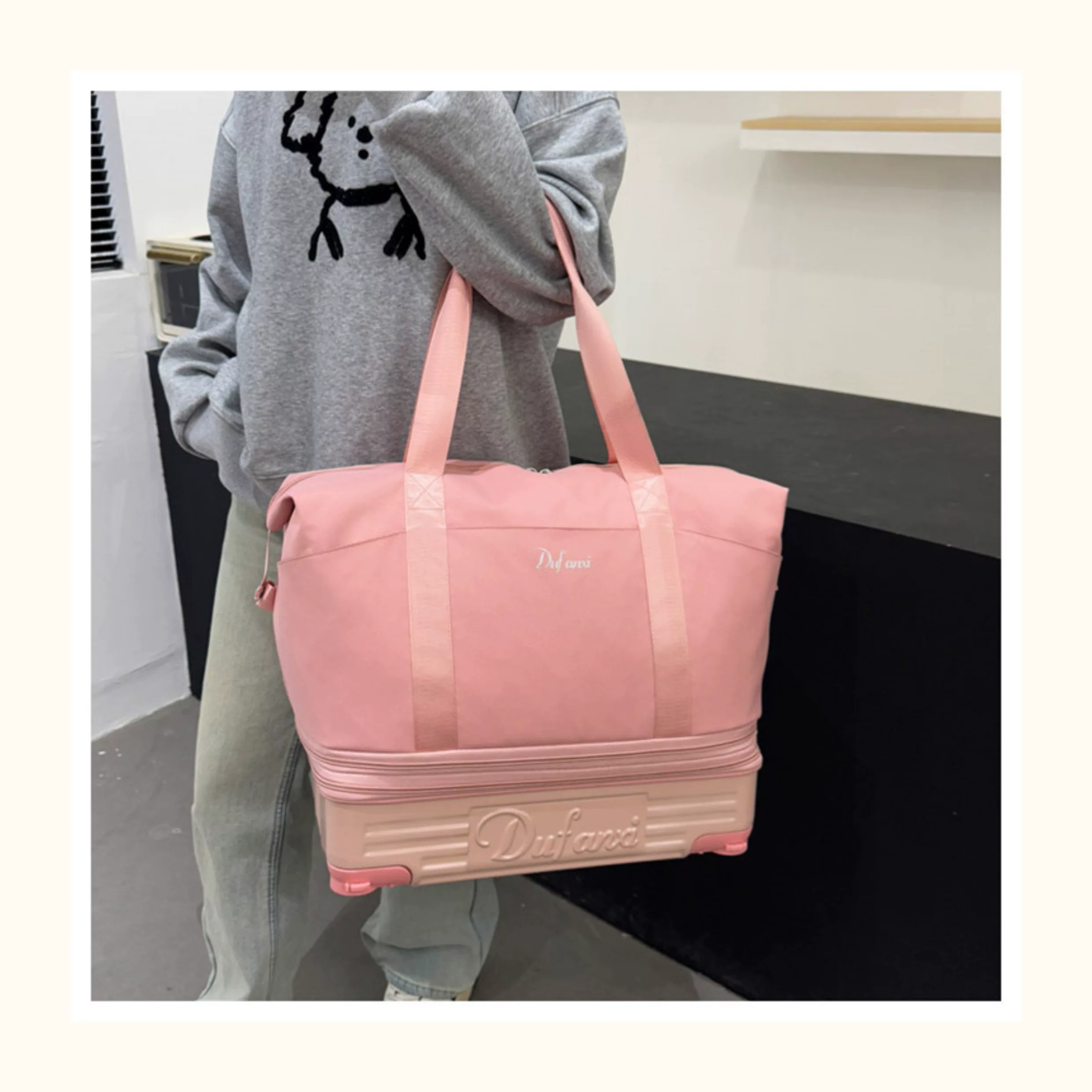 万向轮背拉两用旅行包带拉杆新款行李袋收纳包瑜伽待产出差手提包 48
