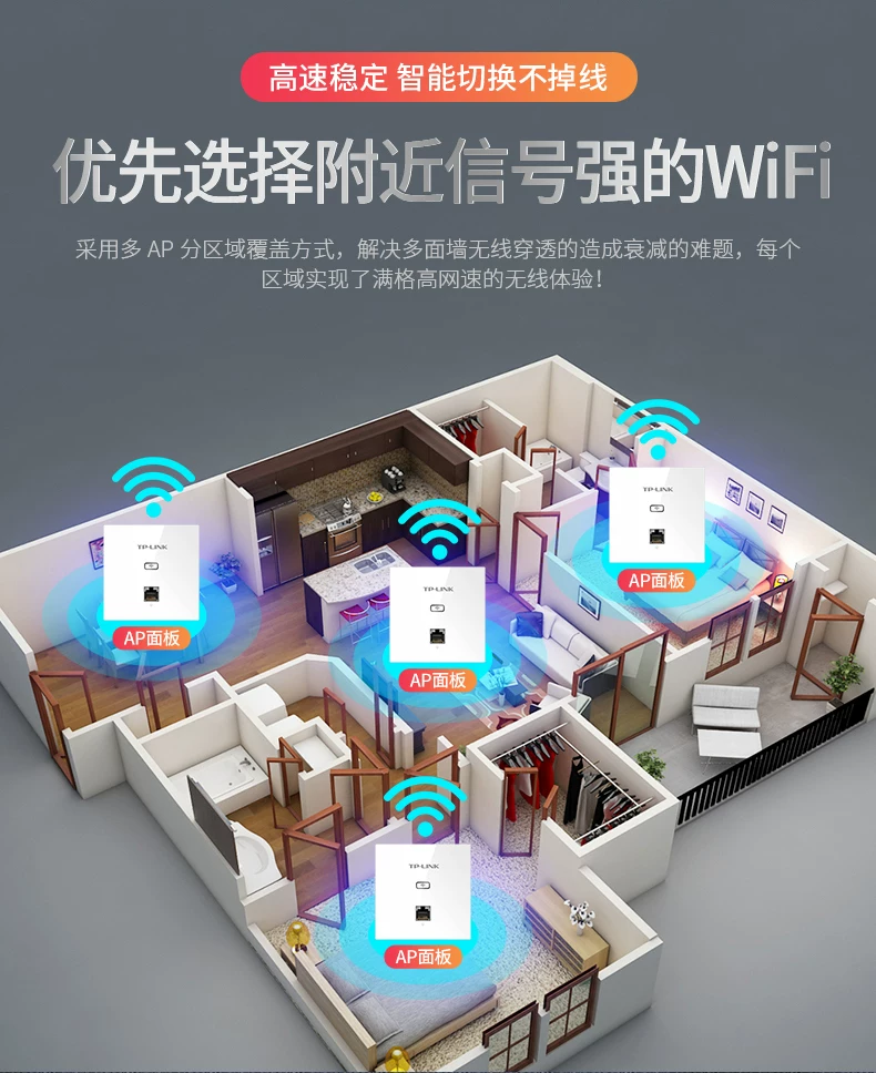 TP-LINK 无线ap面板86型千兆全屋wifi覆盖tplink网络入墙式ac路由器 tplink普联5G墙壁双频WIFI6组网络套装 17
