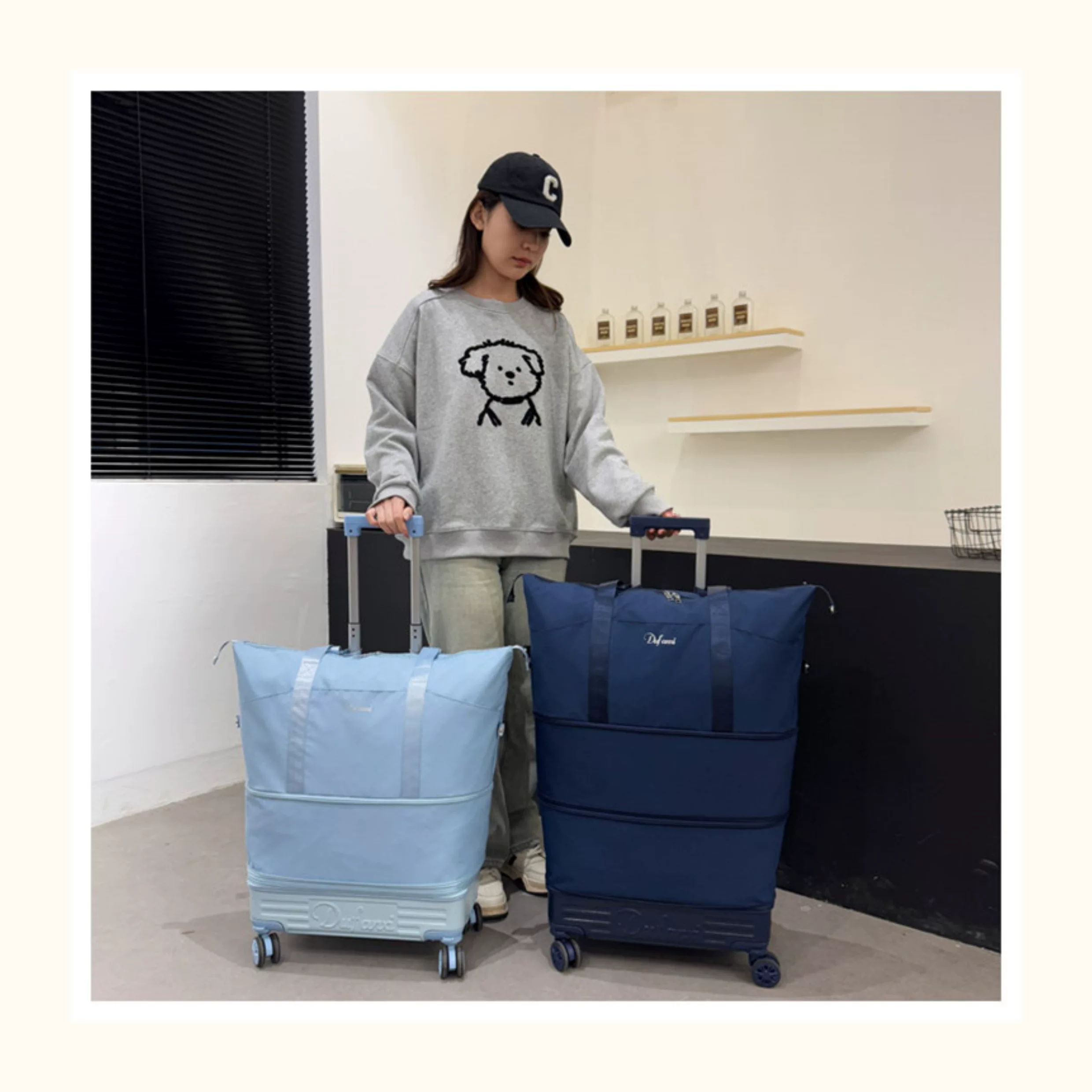 万向轮背拉两用旅行包带拉杆新款行李袋收纳包瑜伽待产出差手提包 45