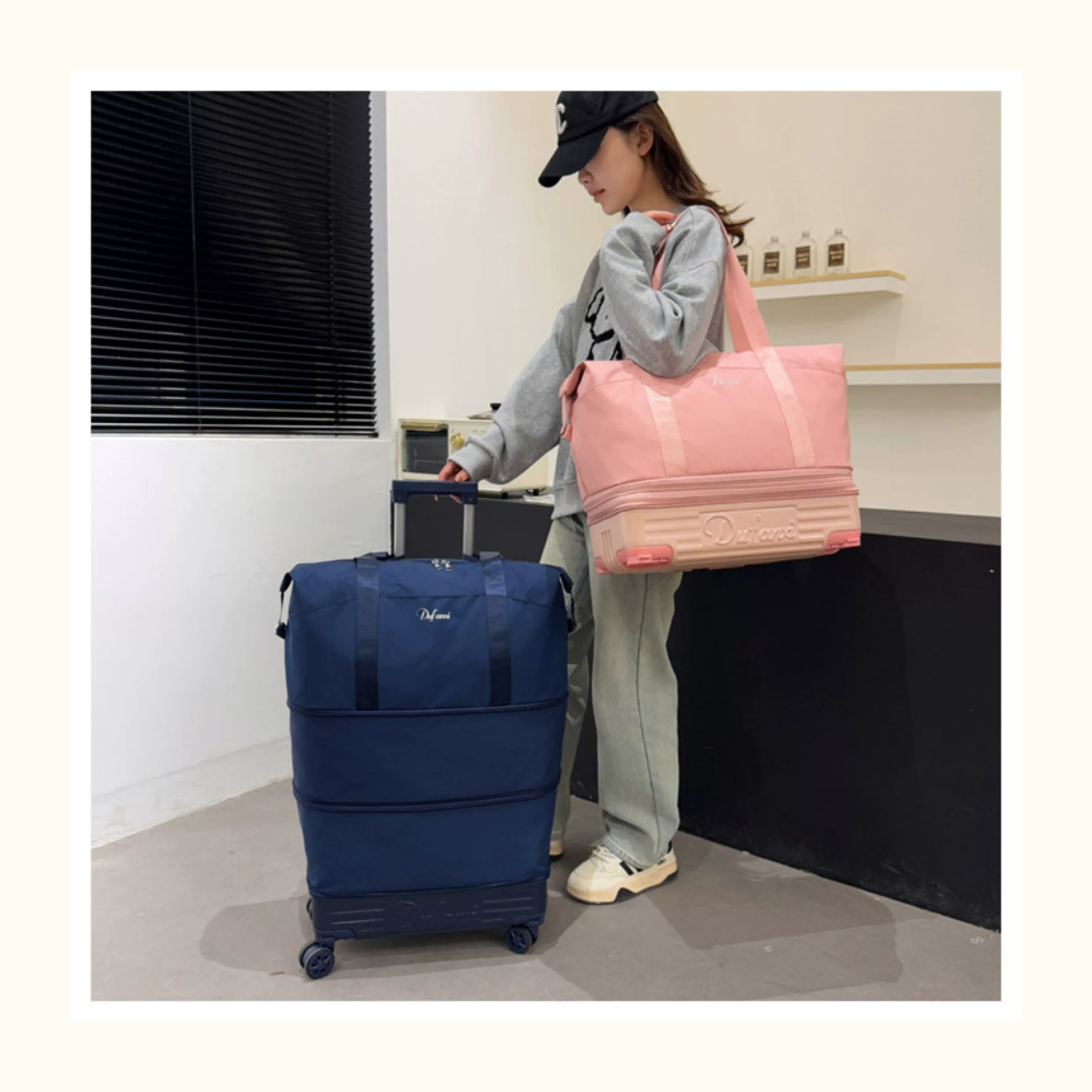 万向轮背拉两用旅行包带拉杆新款行李袋收纳包瑜伽待产出差手提包 47
