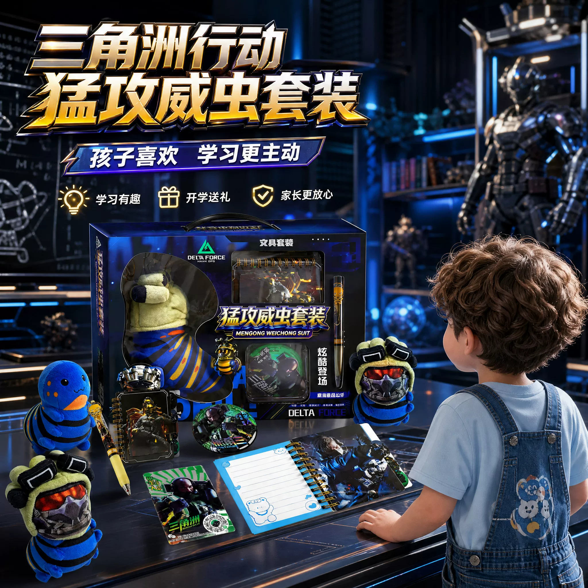 三角洲行动猛攻威虫文具礼盒套装威虫公仔笔记本中性笔徽章全套 6